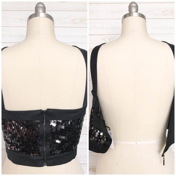 ZARA Contrast Cropped Sleeveless Sequin Halter Top NWT - Picture 6 of 10